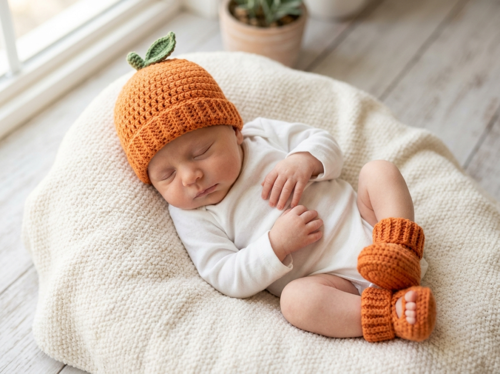 Orange Baby Beanie Set