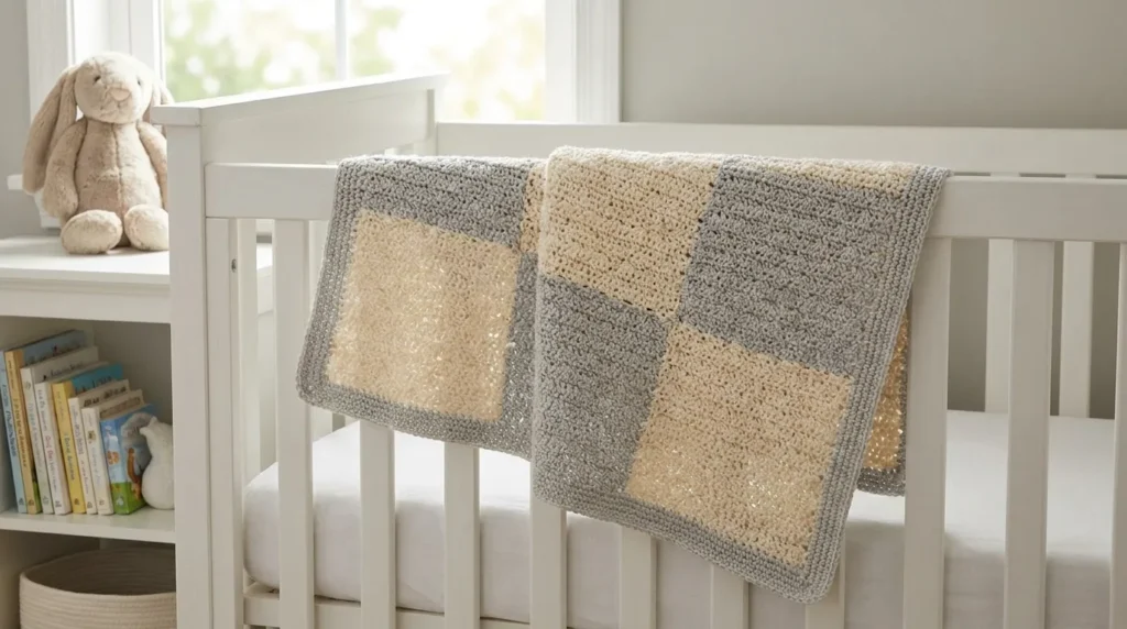 simple crochet baby blanket made with basic stitches