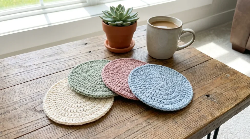 beginner crochet coasters in a flat circle