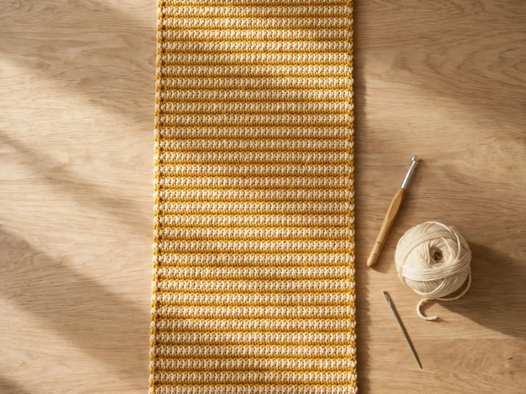 Finished crochet panel laid flat for the free crochet simple tote bag