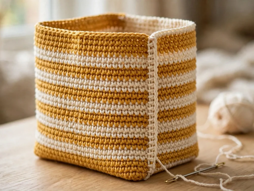 Crochet panel folded and sewn at the sides for the free crochet simple tote bag