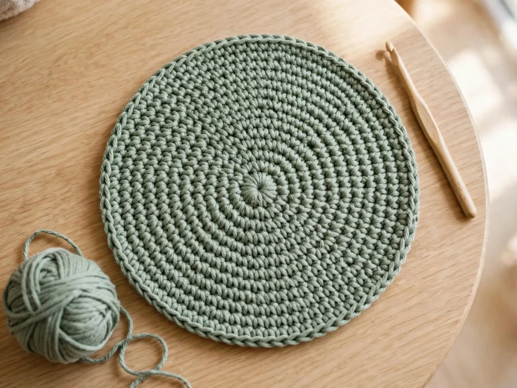 Finished flat round base for the free crochet market bag pattern