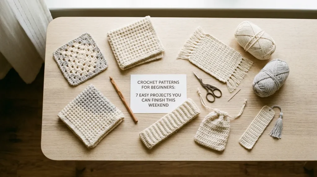crochet patterns for beginners with hook and yarn